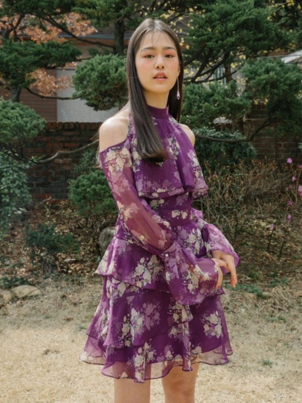 Not Your Rose Purple Floral Cold Shoulder Ruffle Dress | One Size